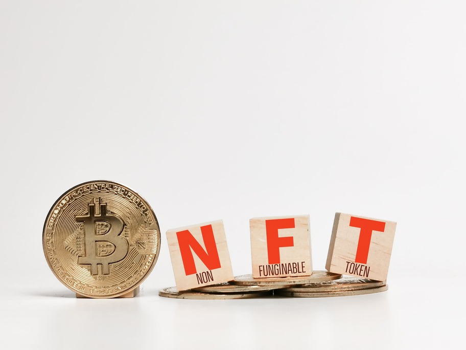 concept of digital currency nft on wooden cubes